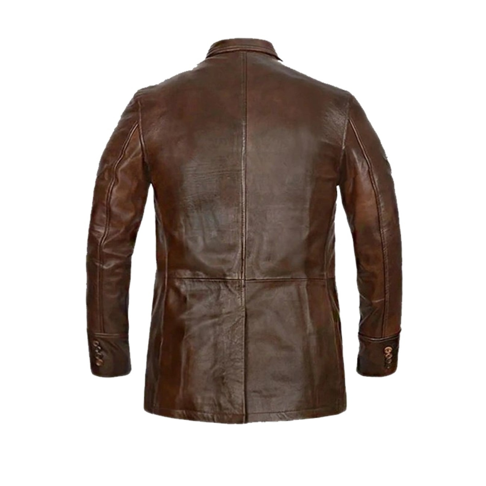 Brown Gallant leather blazer for men, featuring a tailored fit and notch lapels.
