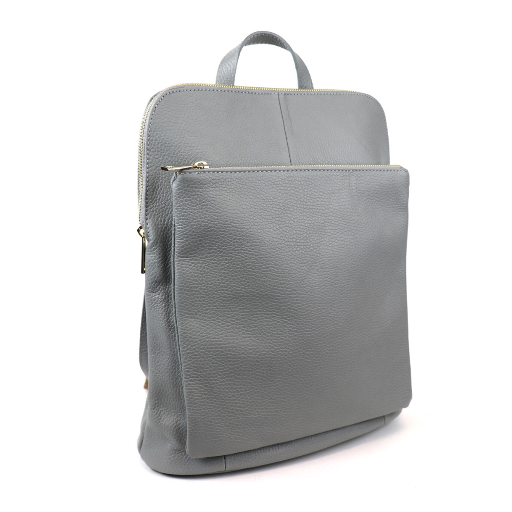 Pebbled Gray Leather Backpack