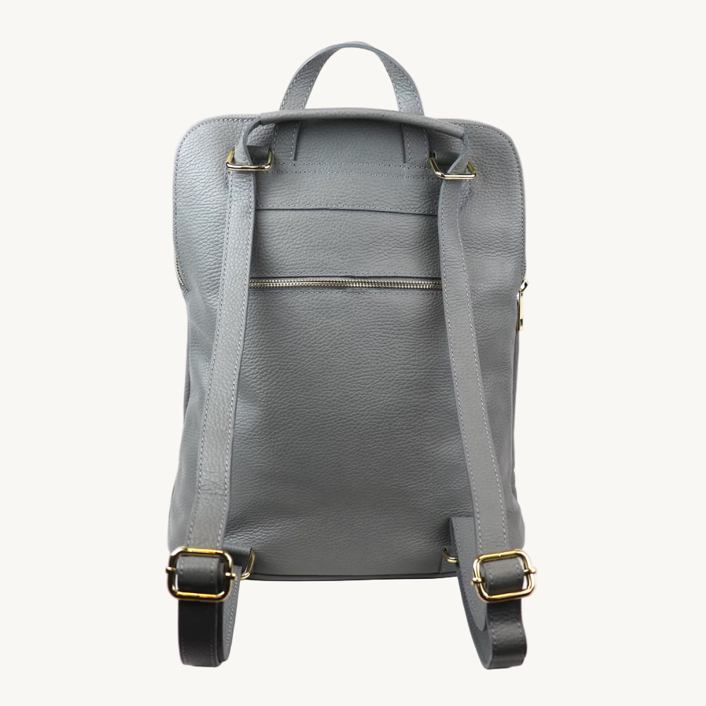 Pebbled Gray Leather Backpack