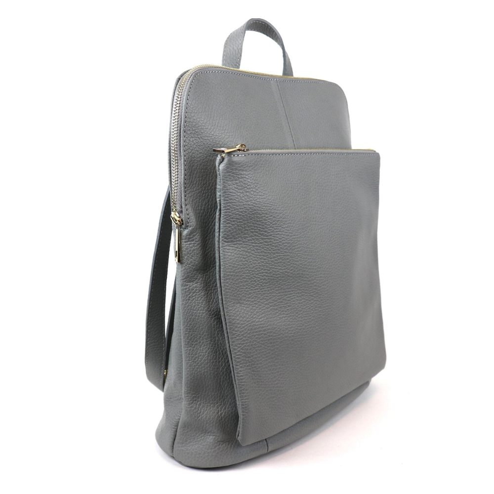 Pebbled Gray Leather Backpack
