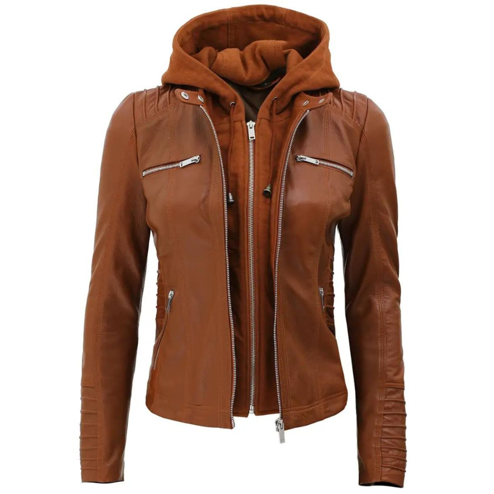 Brown Allure Hooded Biker Jacket