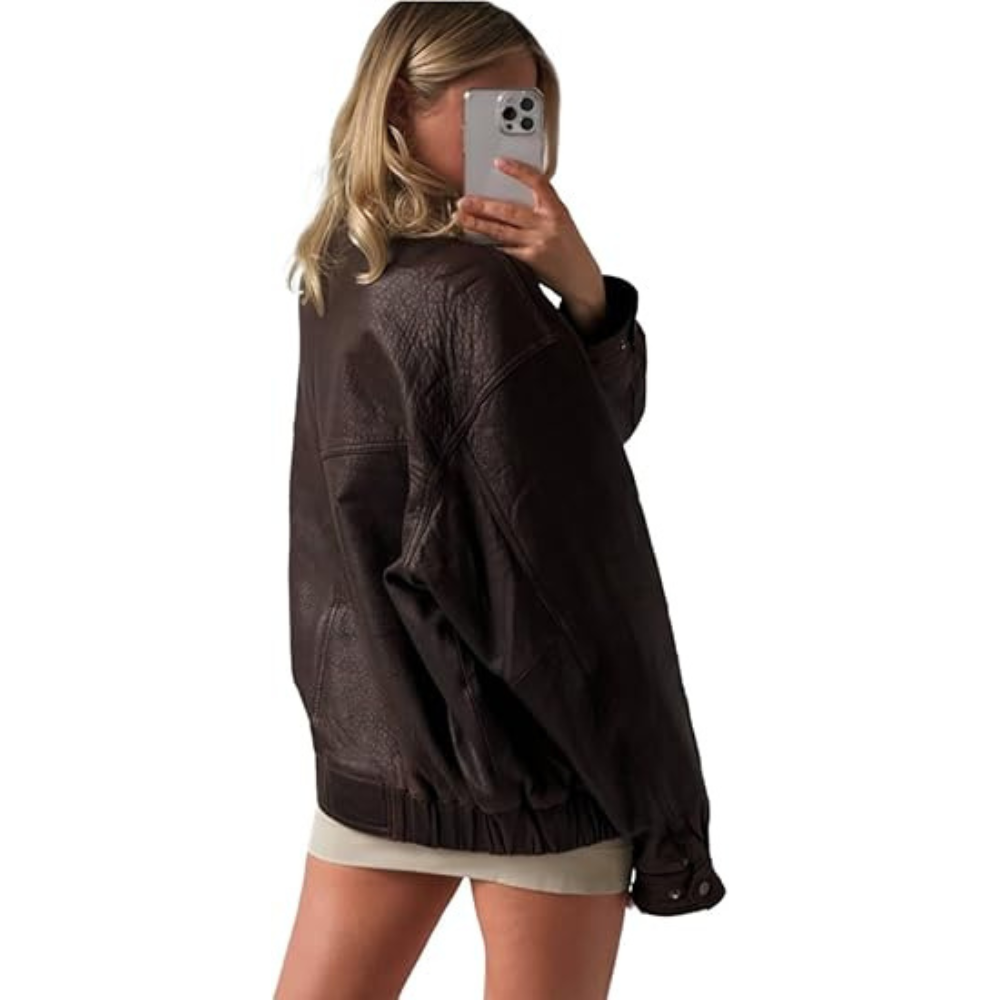 90s Brown Vintage Oversized Leather Jacket
