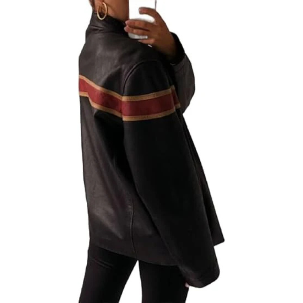 90s Retro Brown Plus Size Leather Jacket