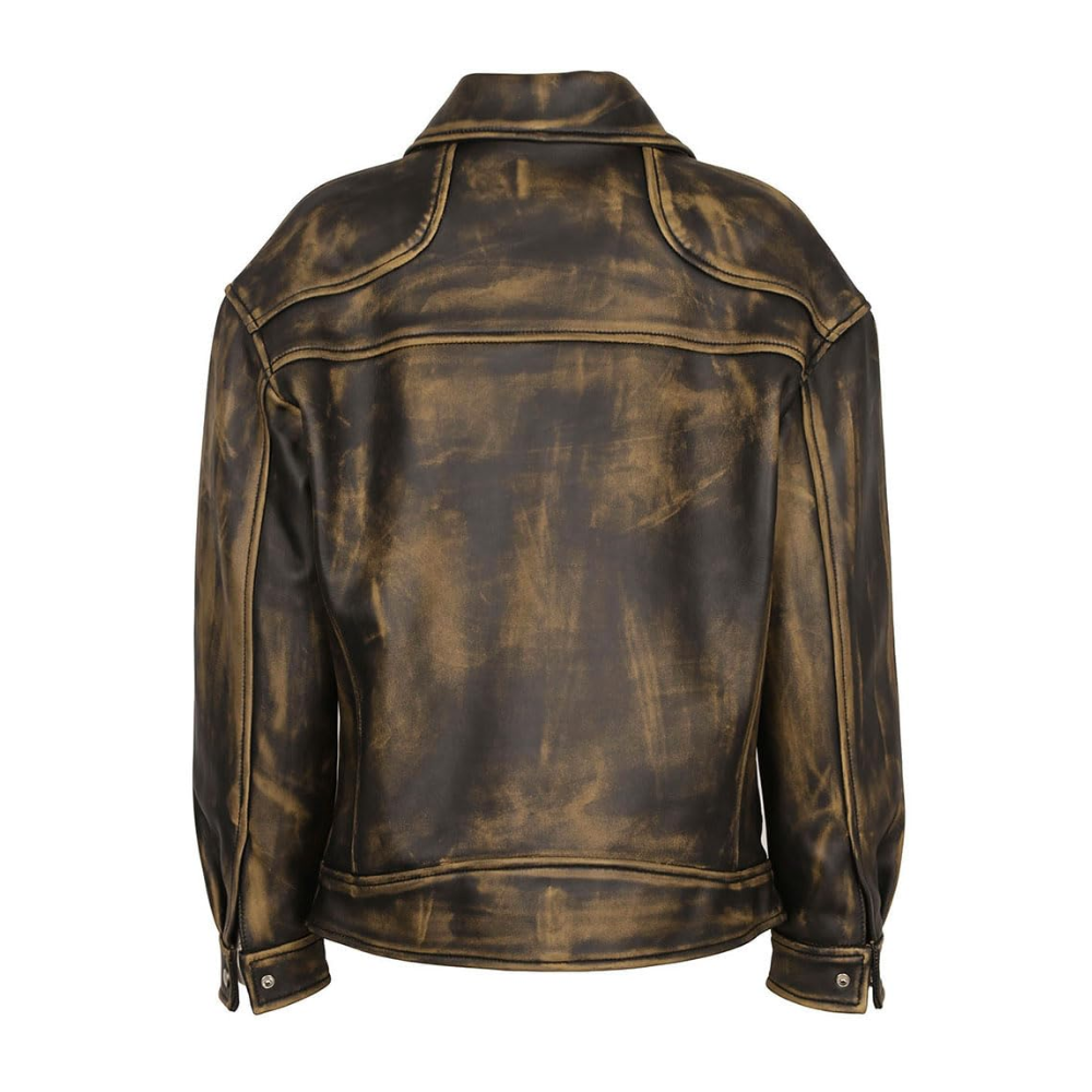 Men's Distressed Brown Full Grain Leather Biker Jacket