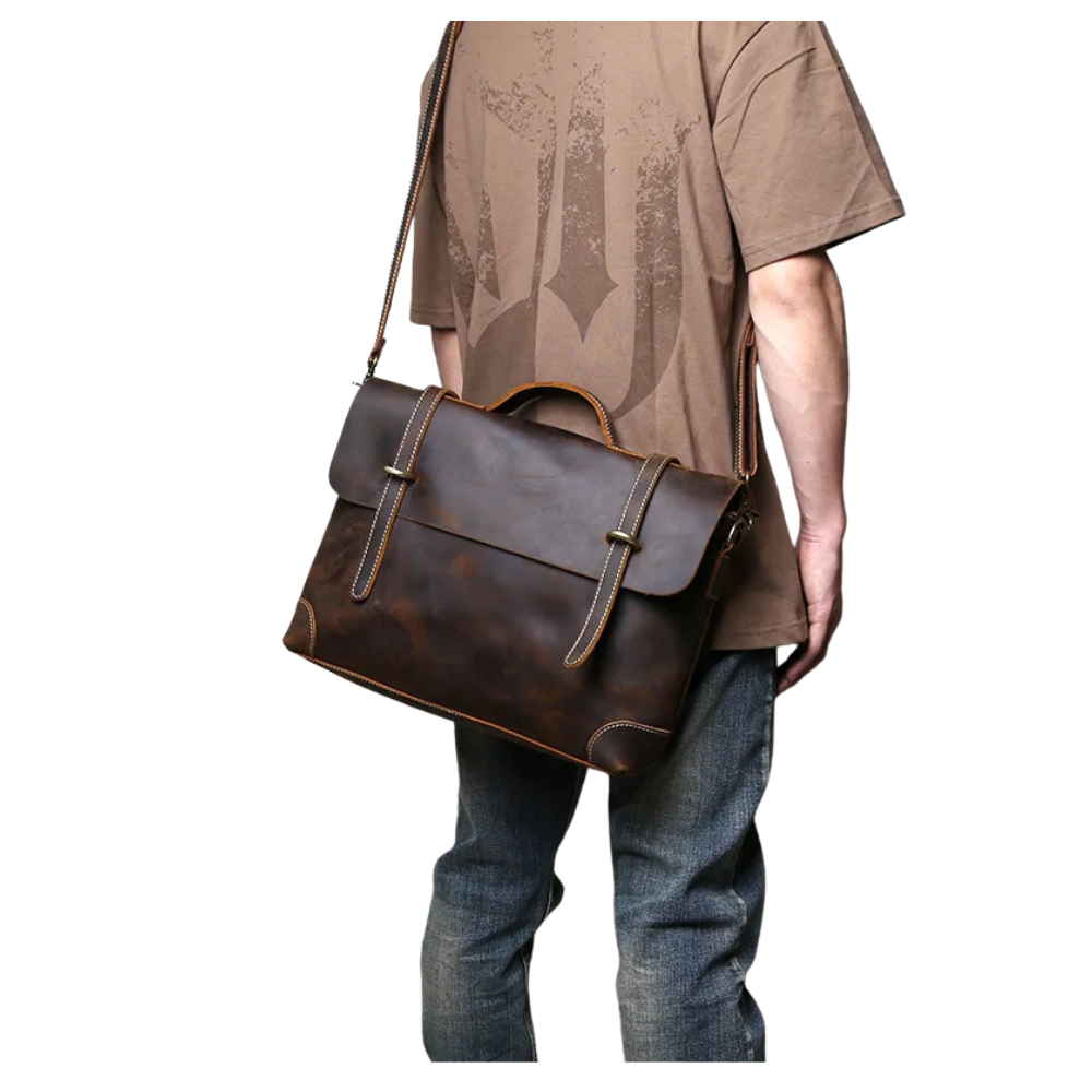 Dark Brown Classic Crazy Horse Leather Satchel