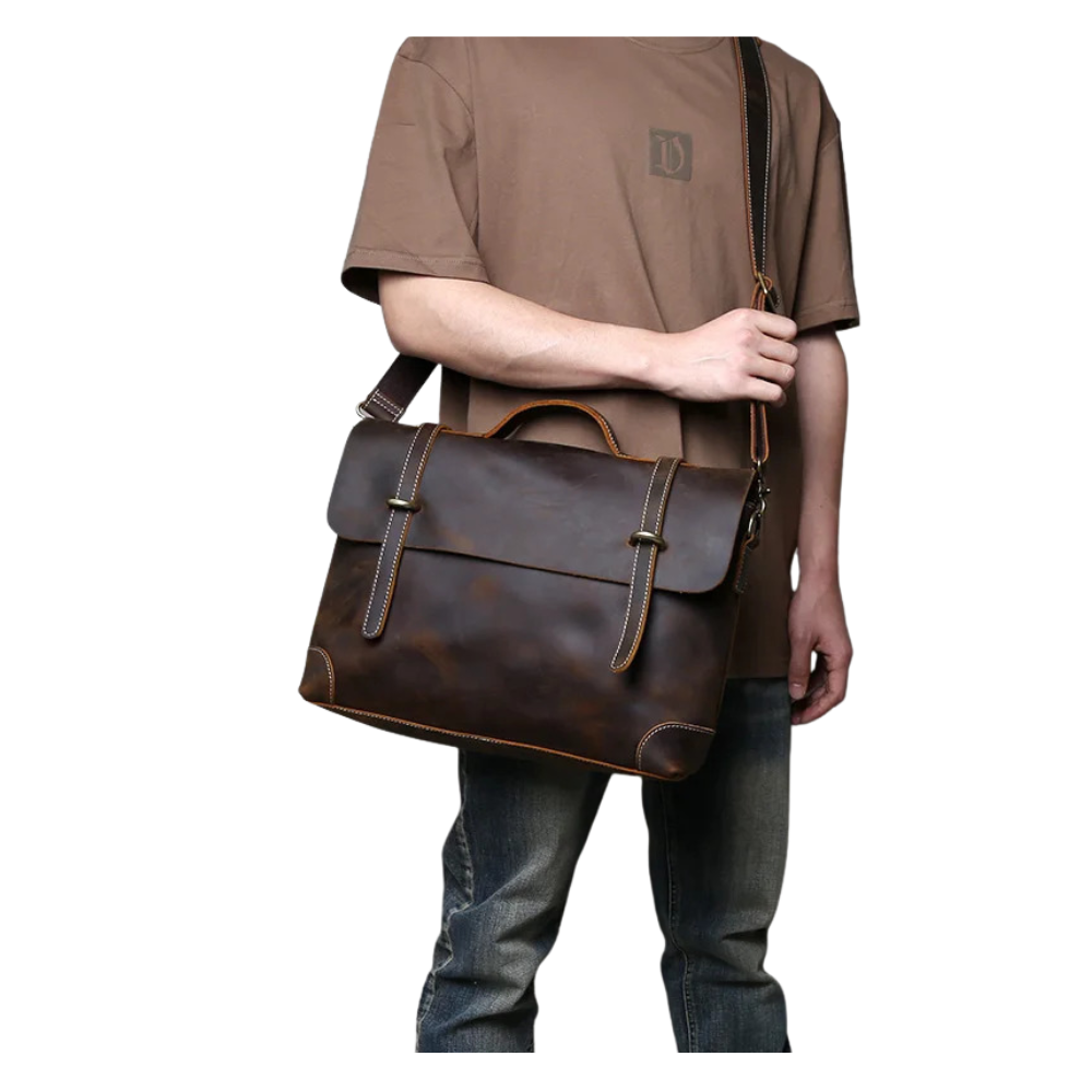 Dark Brown Classic Crazy Horse Leather Satchel