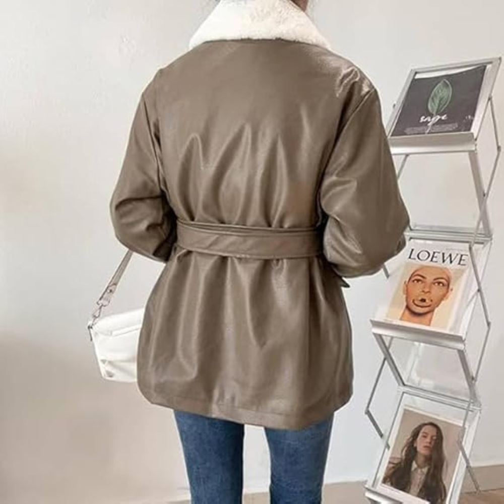 Brown Faux Shearling Belted