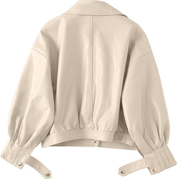 Beige Soar Bomber Plus Size Leather Jacket