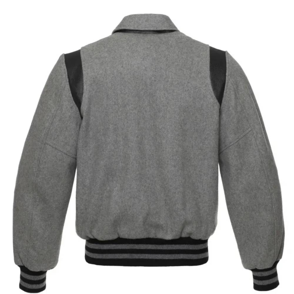 Grey & Black Leather Varsity Jacket