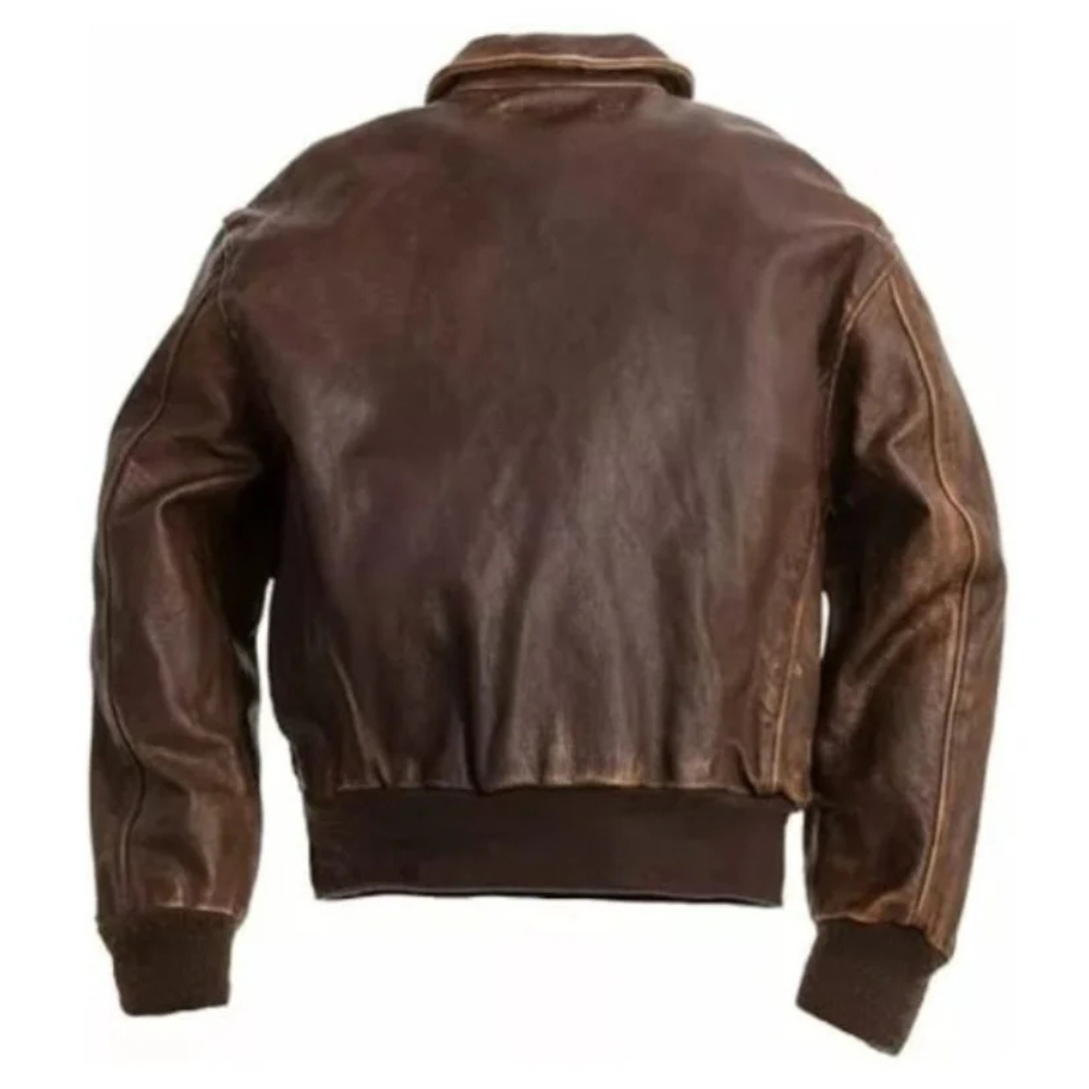 Brown A2 Style Leather Flight Jacket - Vintage Aviator Look
