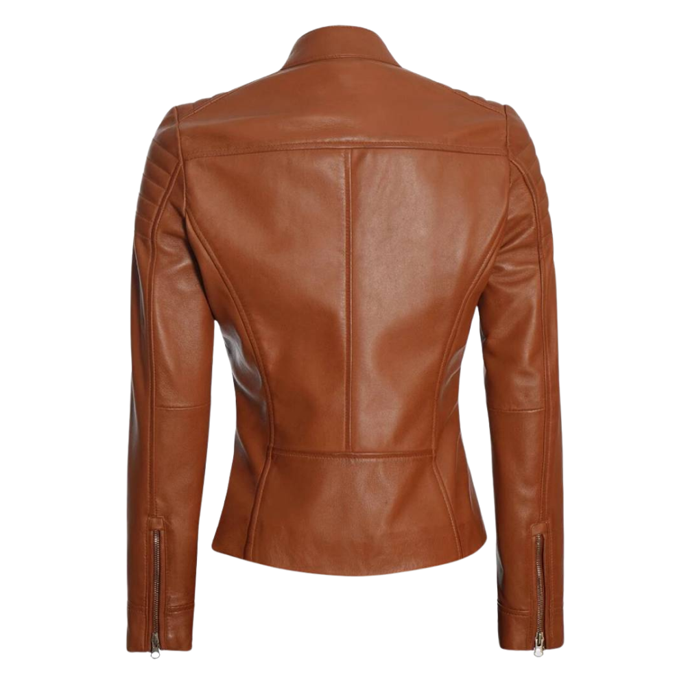 Carrie Women's Tan Cafe Racer Leather Jacket