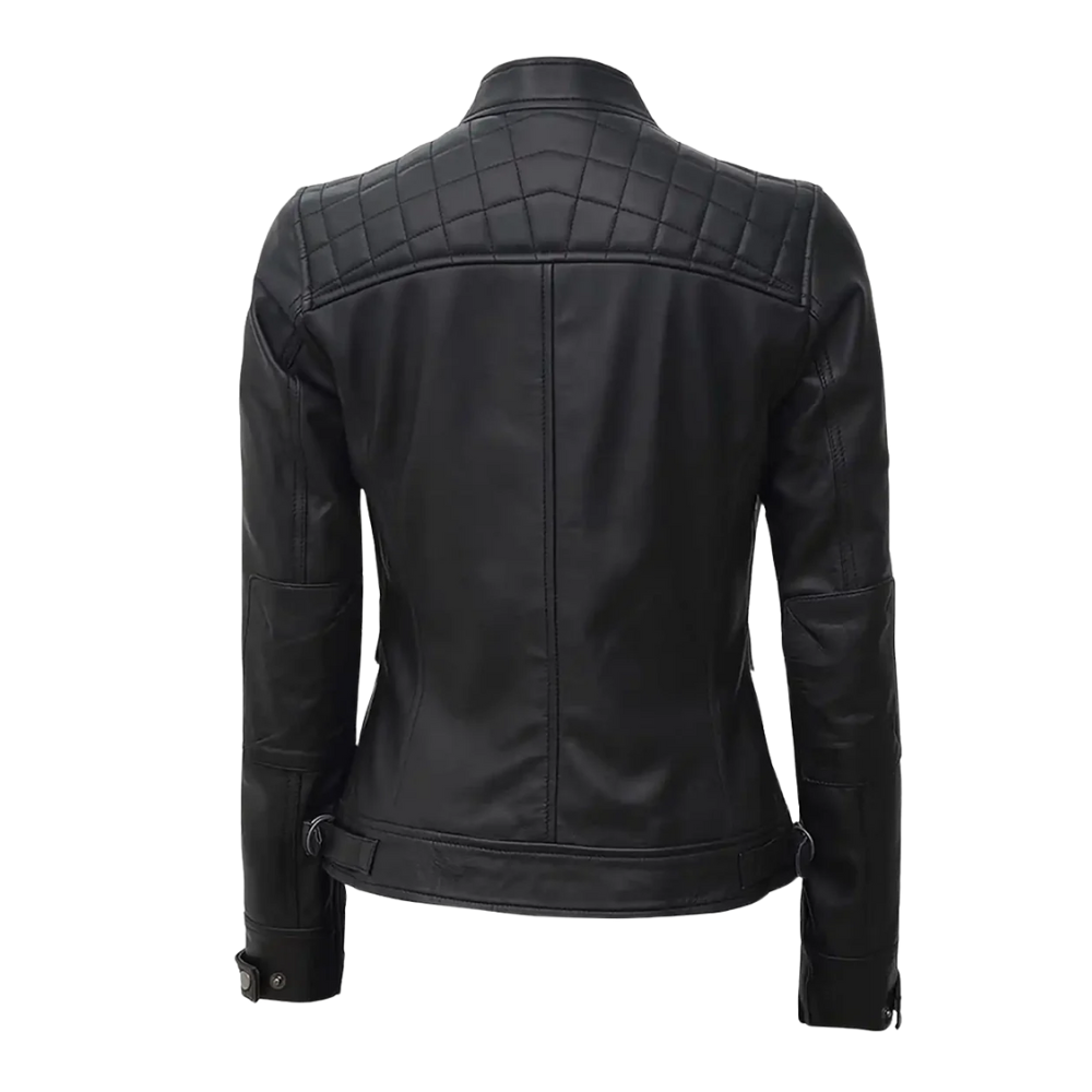 Hand-Stitched Black Leather Biker Jacket