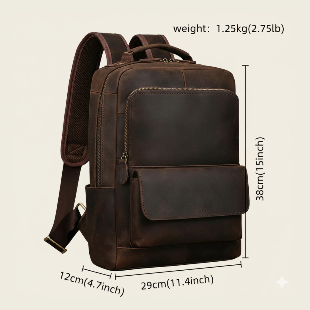 Premium Full Grain Leather Laptop Backpack Vintage Style