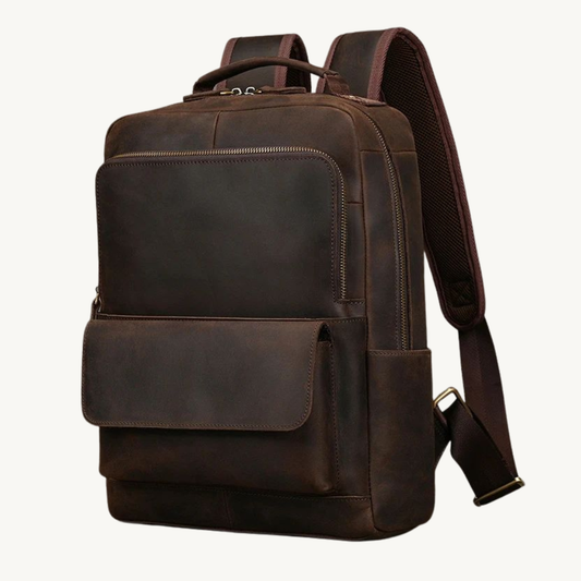 Premium full grain leather laptop backpack in vintage style by Pious Leather.