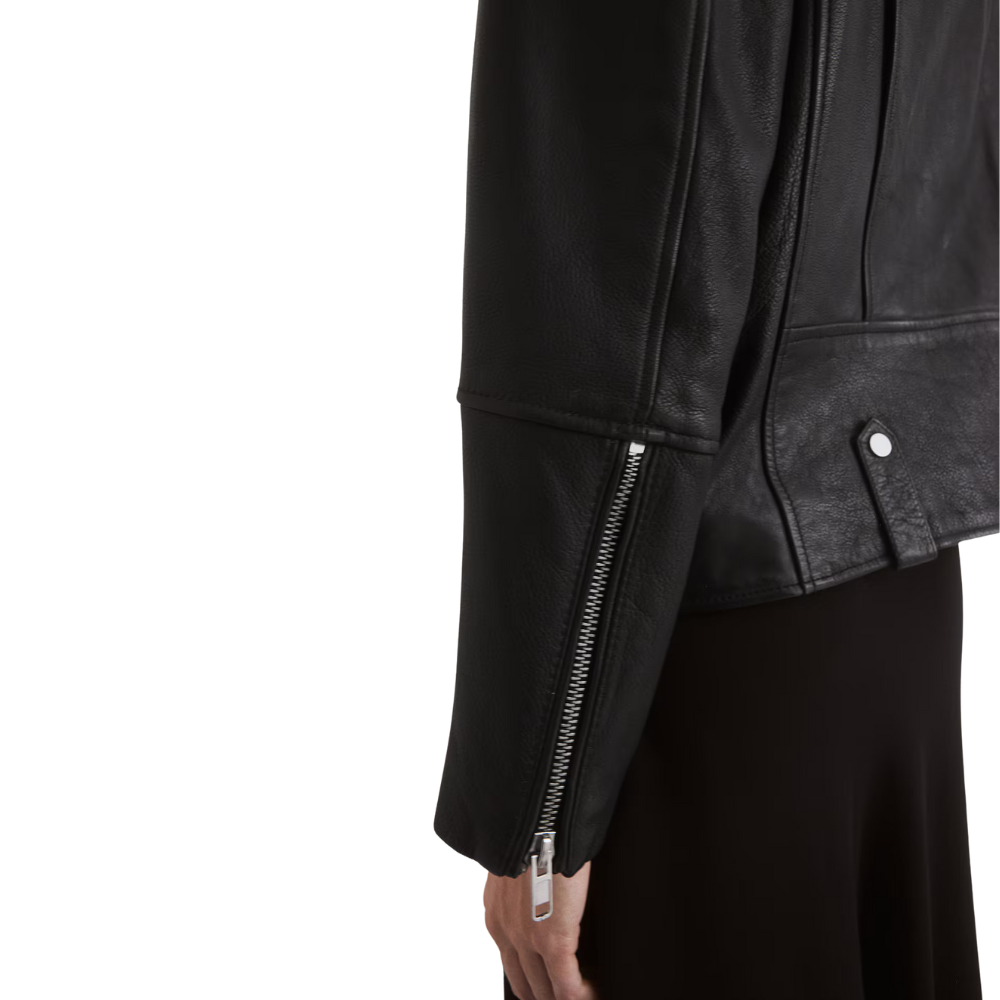 Stealth Black Loose-Fit Leather Biker Jacket