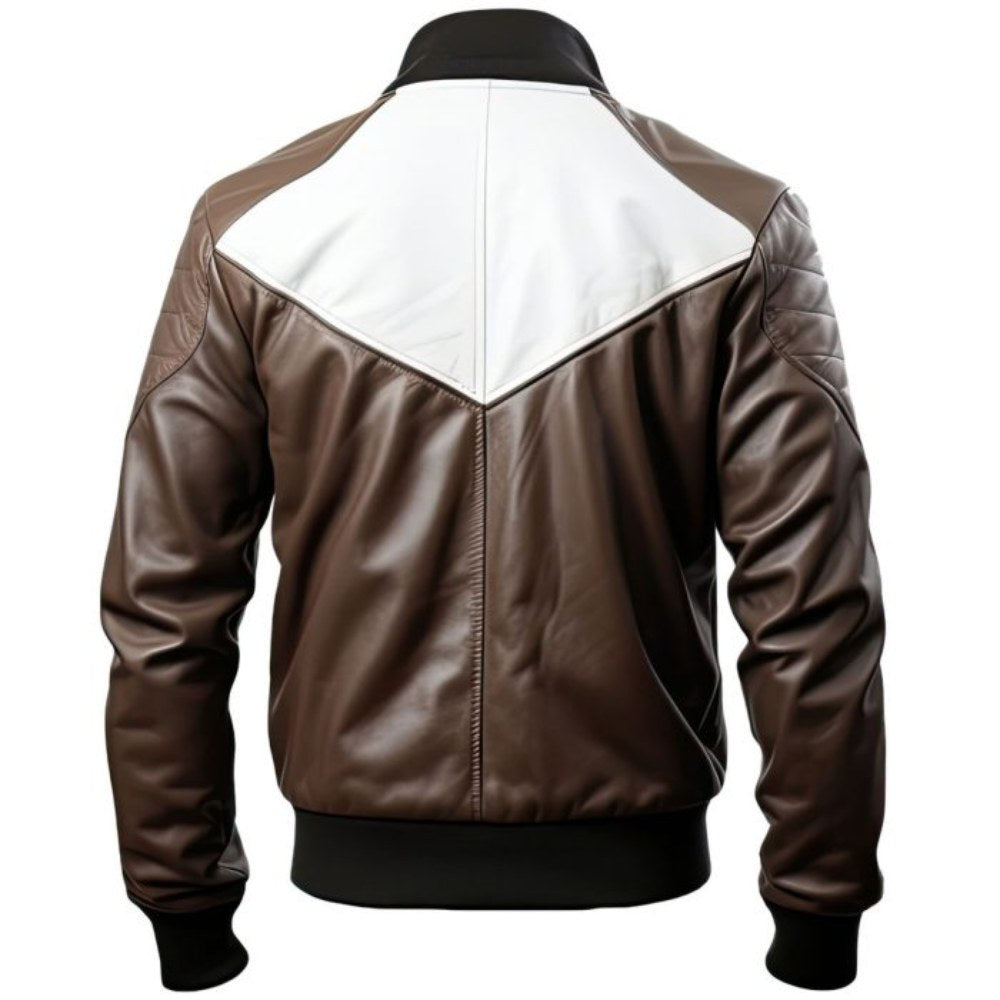 White and Brown Home Run Hero Bomber Jacket