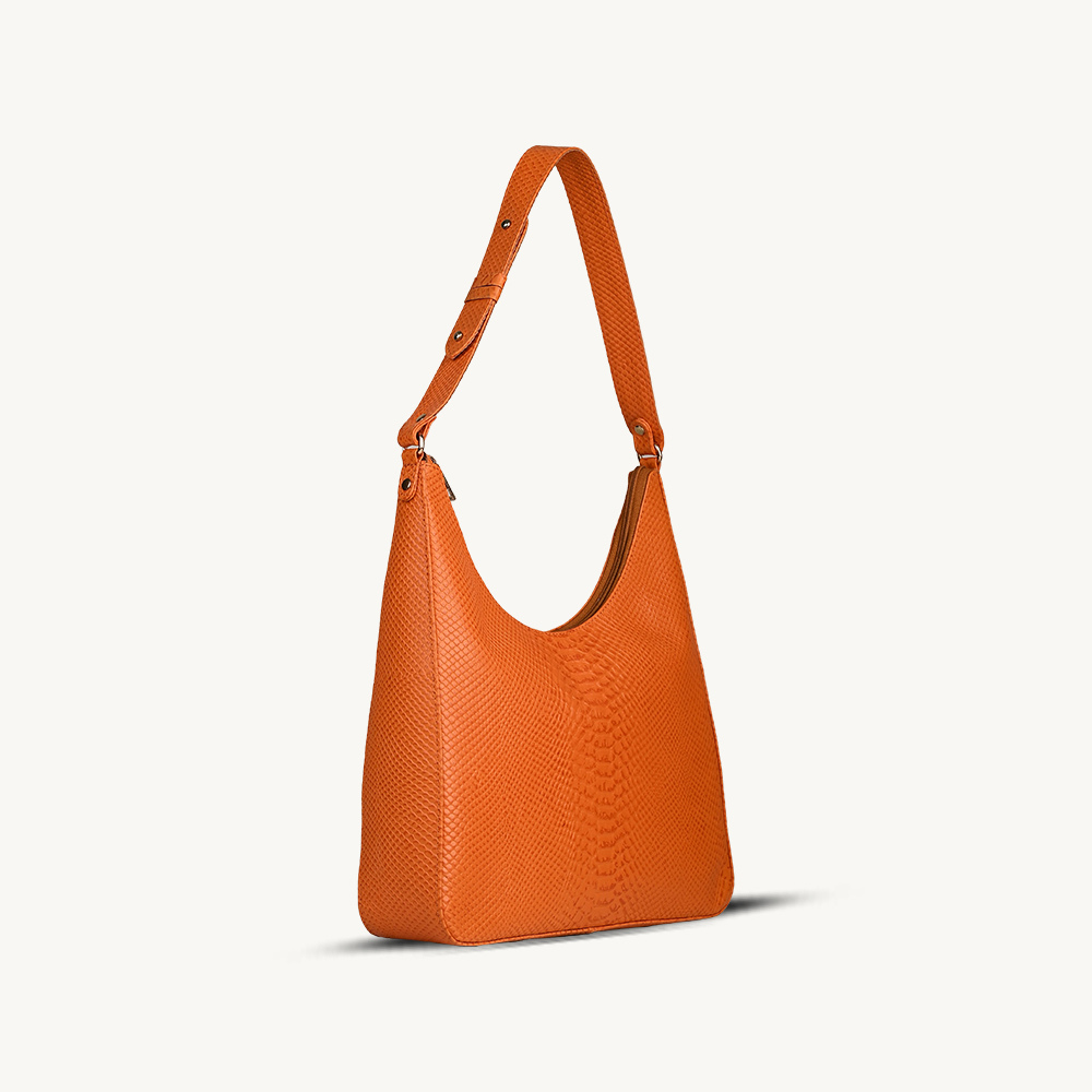The Orange Textured Leather Hobo Bag
