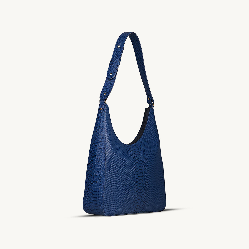 The Blue Textured Leather Hobo Bag