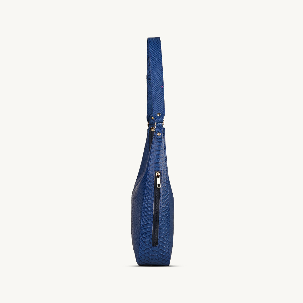 The Blue Textured Leather Hobo Bag