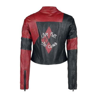 Women's Red and Black Full Grain Sheepskin Leather Biker Jacket