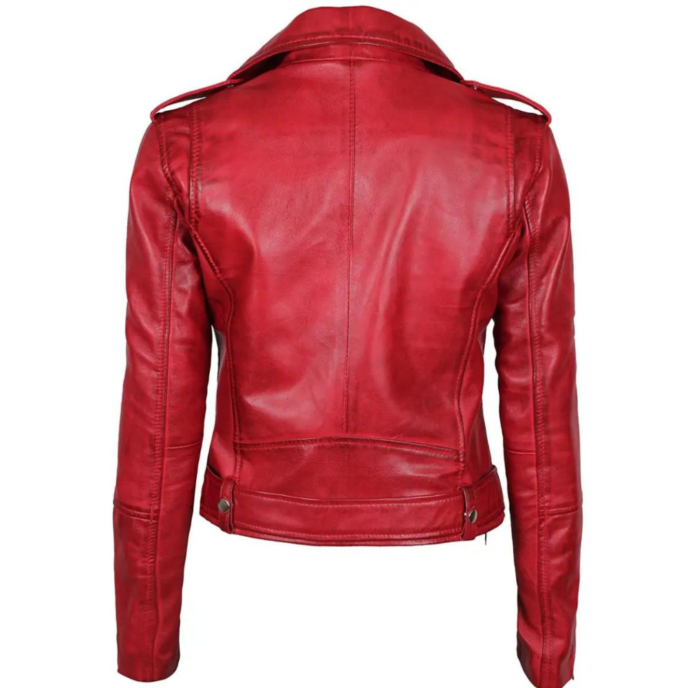 Margaret Women’s Red Asymmetrical Moto Leather Jacket