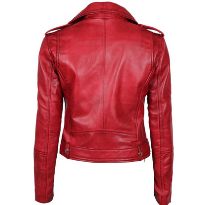Margaret Women’s Red Asymmetrical Moto Leather Jacket