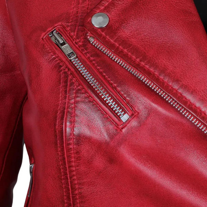 Margaret Women’s Red Asymmetrical Moto Leather Jacket