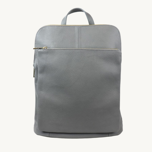 Pebbled Gray Leather Backpack