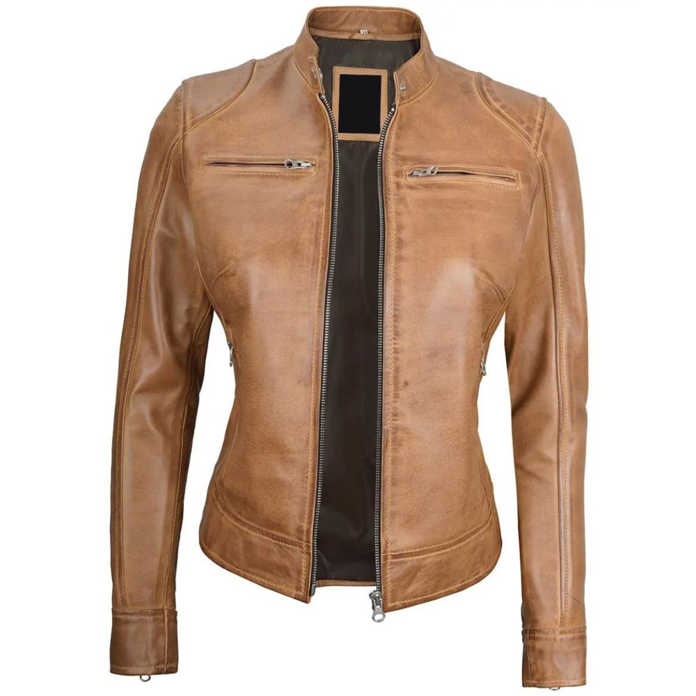 Camel Brown Vesper Biker Jacket