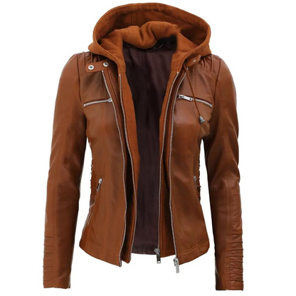 Brown Allure Hooded Biker Jacket