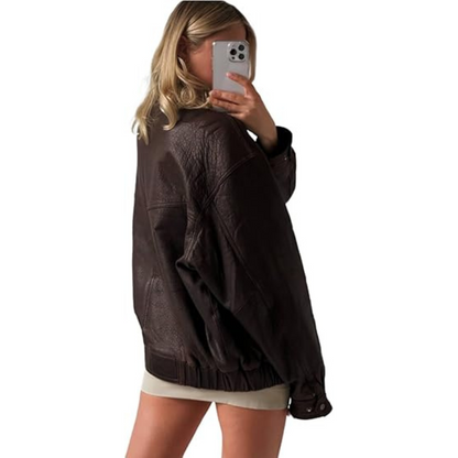 90s Brown Vintage Oversized Leather Jacket