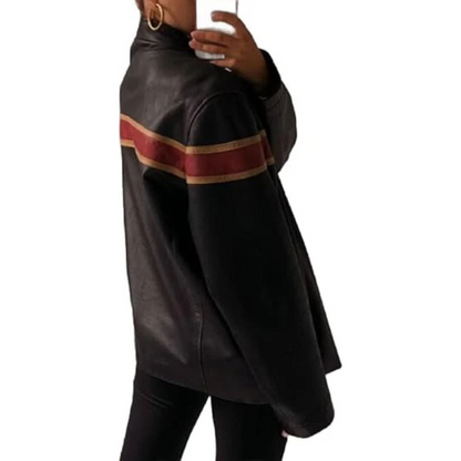 90s Retro Brown Plus Size Leather Jacket