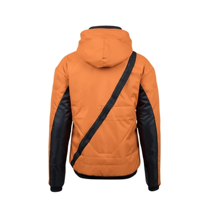 Men's Orange Puffer Jacket with Detachable Hood & Multi-Pocket Design