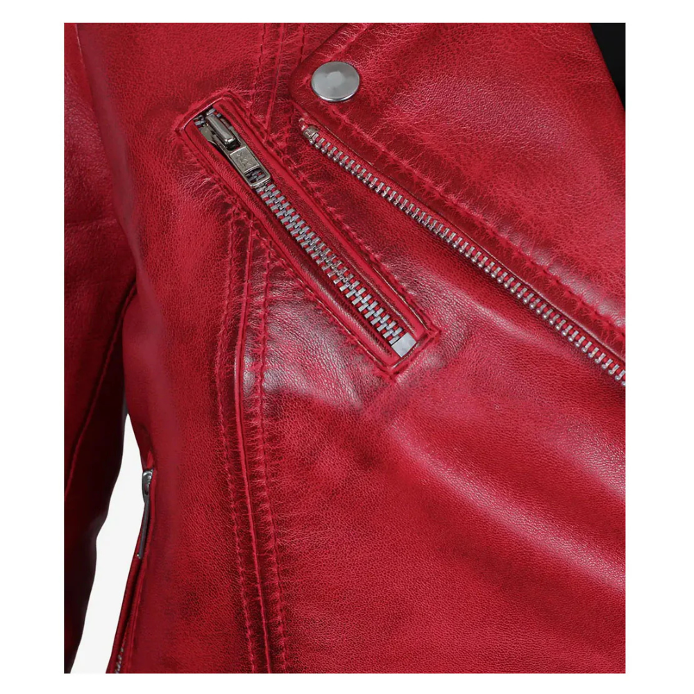 Margaret Women’s Red Asymmetrical Moto Leather Jacket