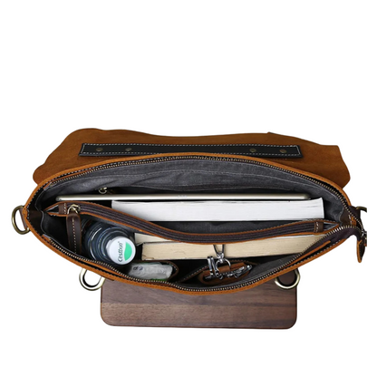 Dark Brown Classic Crazy Horse Leather Satchel