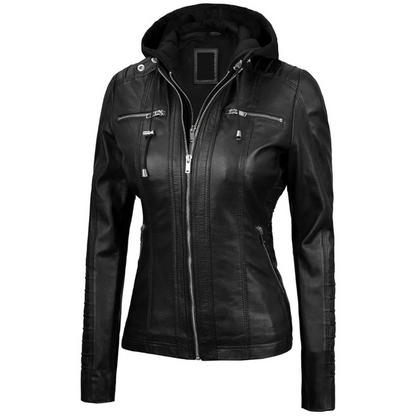Black Nebula Hood Biker Jacket