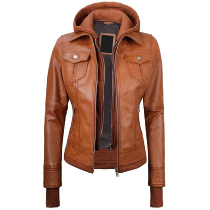 ﻿Tan Solara Bomber Hooded Jacket