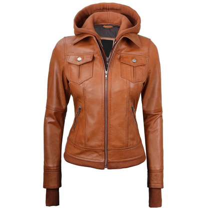 ﻿Tan Solara Bomber Hooded Jacket