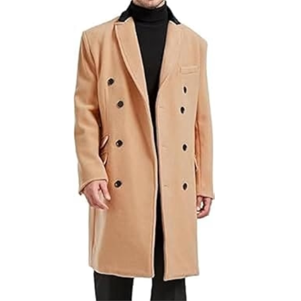 Men's Double-Breasted Cashmere Wool Overcoat