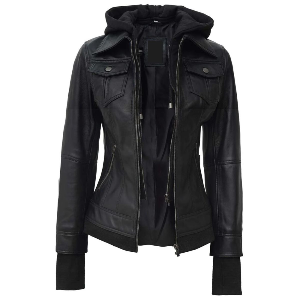 ﻿Black Fable Bomber Hooded Jacket