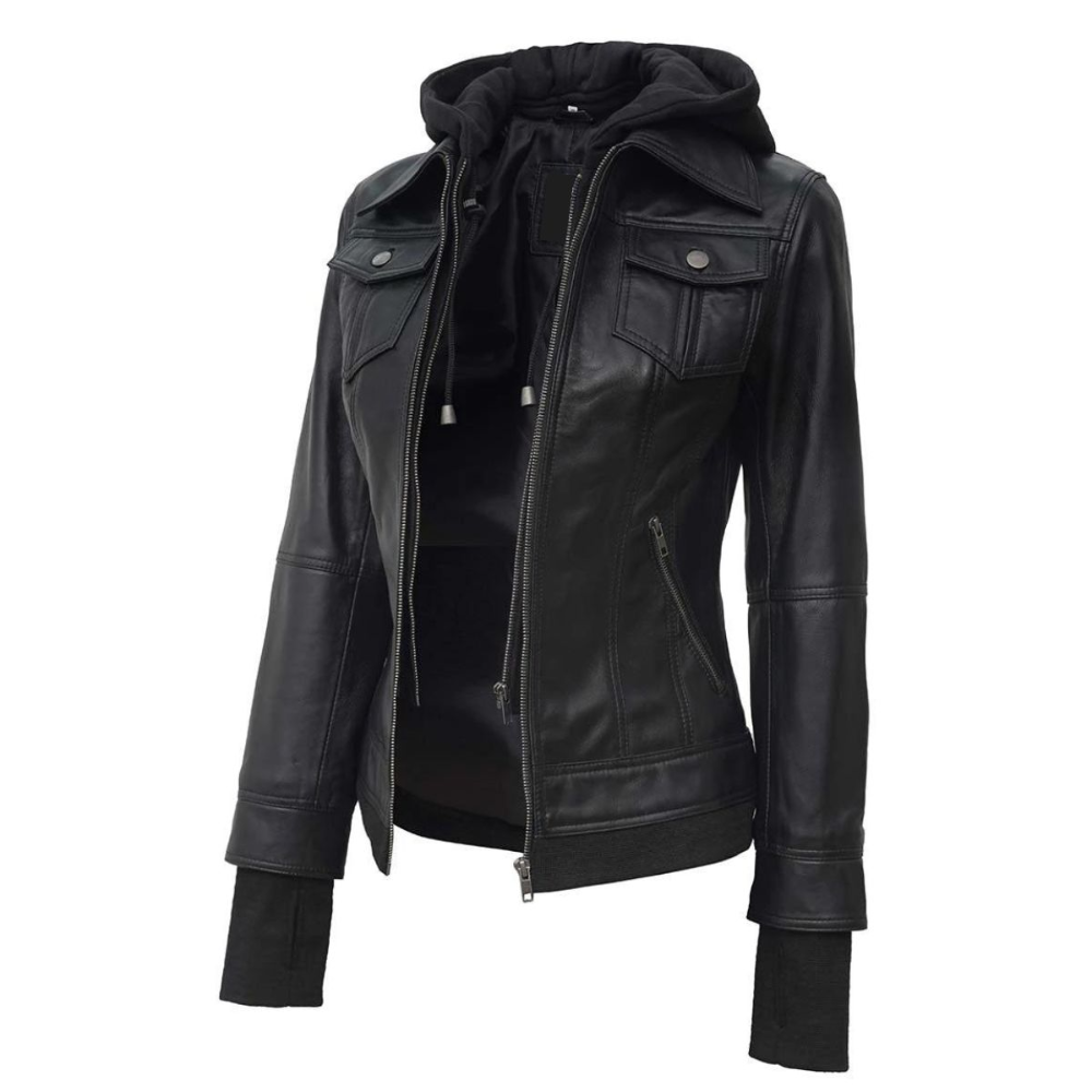 ﻿Black Fable Bomber Hooded Jacket