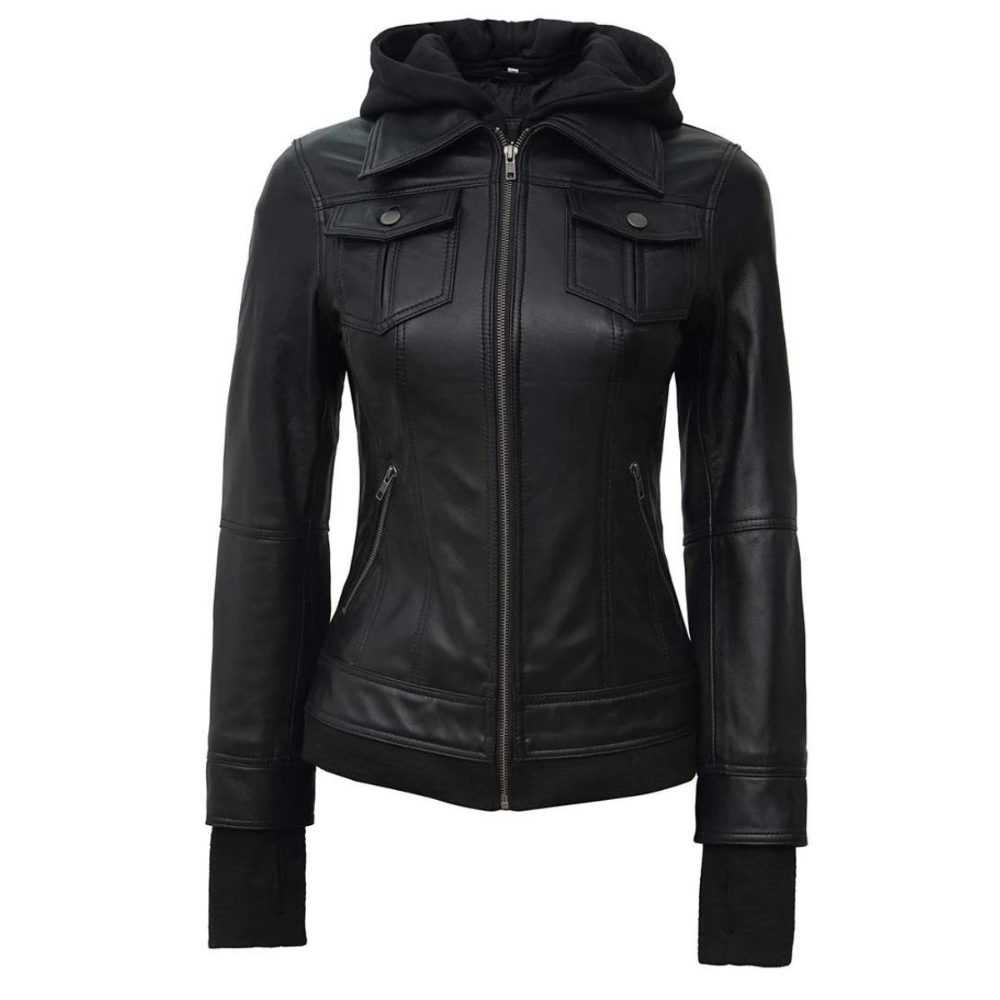 ﻿Black Fable Bomber Hooded Jacket