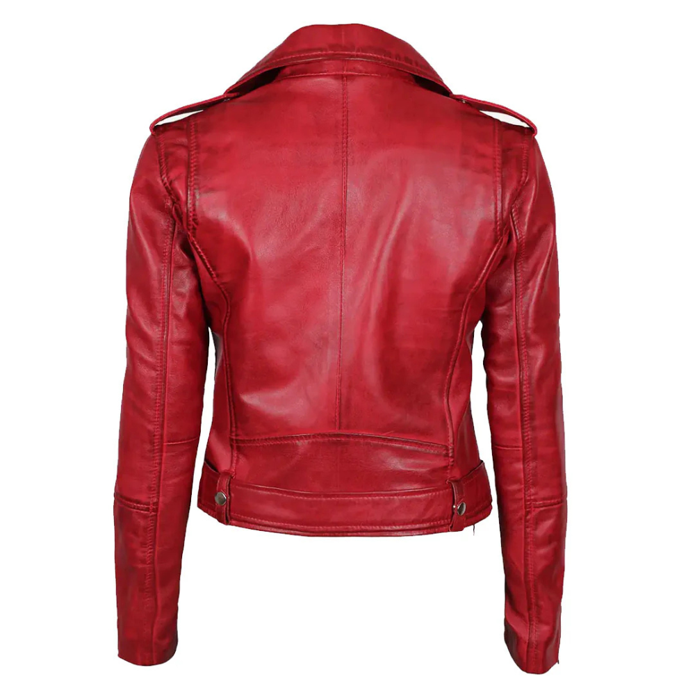 Margaret Women’s Red Asymmetrical Moto Leather Jacket