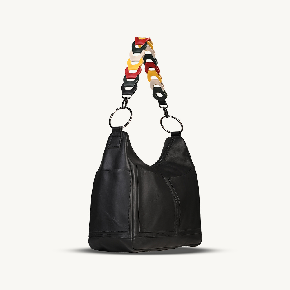 The Black Allure Leather Hobo Bag