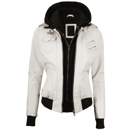 White Whimsy Biker Hooded Jacket