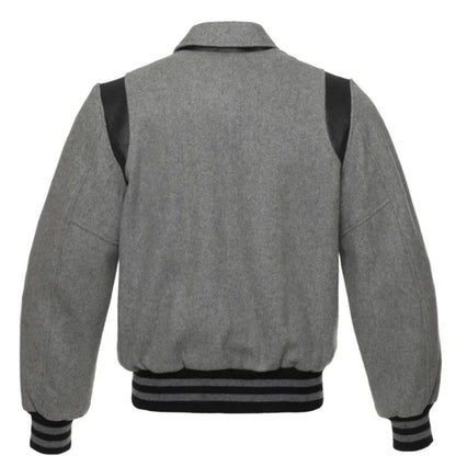 Grey & Black Leather Varsity Jacket