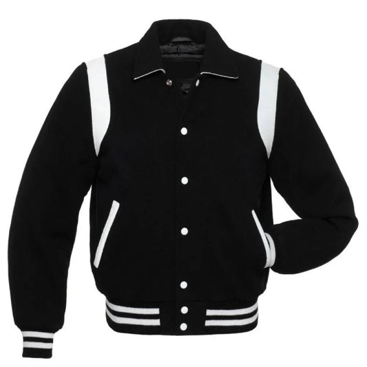 Classic-Black-&-White-Leather-Varsity-Jacket