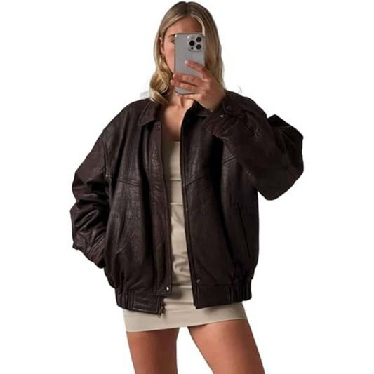 90s Brown Vintage Oversized Leather Jacket