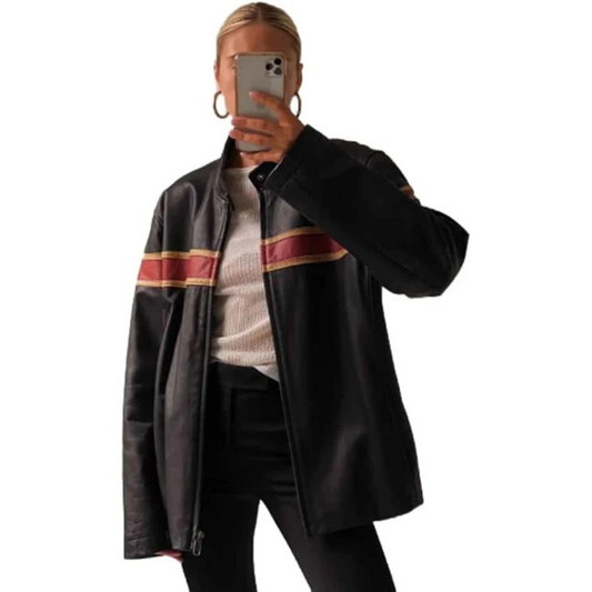 90s Retro Brown Plus Size Leather Jacket