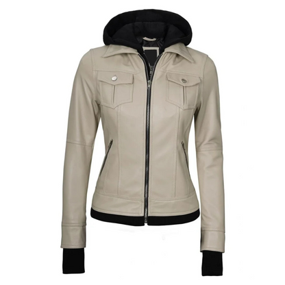 Beige-Glimmer-Bomber-Hooded-Jacket